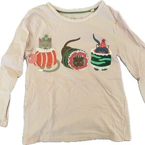 Mini Boden Cream Long Sleeve Shirt with Cat Sushi Print